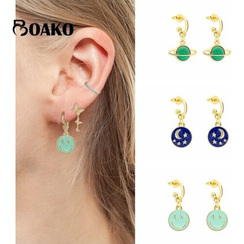 BOAKO Pendiente Plata 925 Sterling Silver Piercing Dripping Oil Earrings For Women Round Pendant Drop Earing Luxury Jewelry Gift