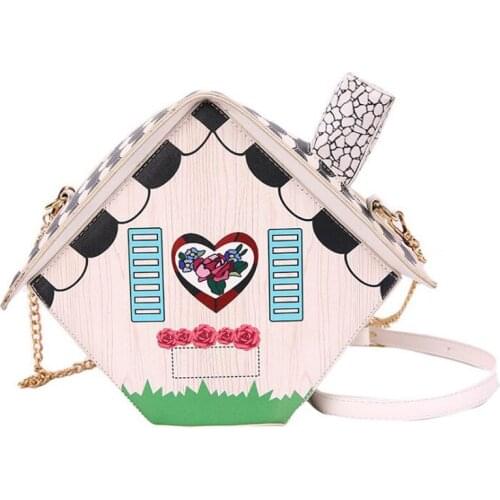 3D House Shape Shoulder Bag for Women Crossbody Bag Youn Girls Purses and Handbag Cartoon Fun Chain Bag Pu Leather Pouch 2021