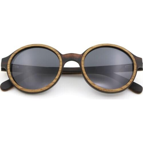 Vintage Round Wood Sunglasses for Men Walnut Ebony Frame Handmade Polarized Lens Womens sun glasses