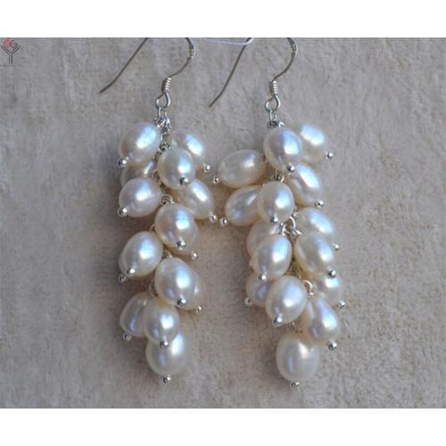 10 pairs / lot women Jewelry Earrings 5x6mm white pearl a bunch of pearl beads dangle hook earring freshwater pearl