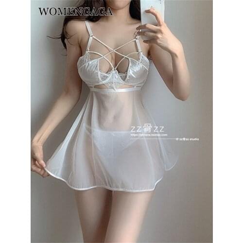 WOMENGAGA Cosplay Sexy Hot New Thin Shoulder Belt Hollow Splicing Low Chest Mesh Perspective Backless Steel Dress Women top DV88