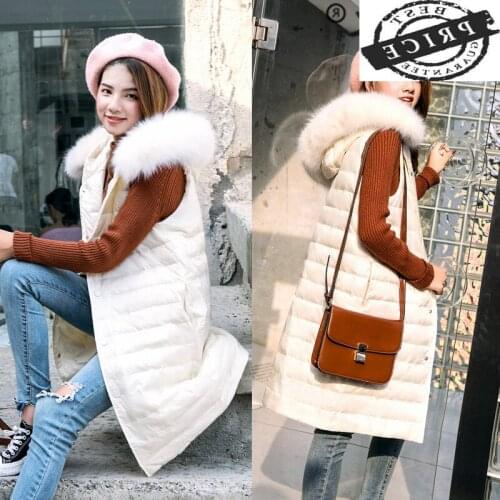 Winter Vests Women 2021 Fashion Duck Down Long Jacket Warm Sleeveless Vest Female Casual FeminineLady Elegant Coat LW1115