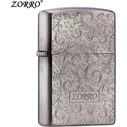 Zorro High-quality Retro Grinding Wheel Kerosene Lighter Tang Grass Ancient Silver Carving Creative Windproof Mens Gift Gadget