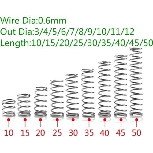 10pcs/lot 0.6*3/4/5/6/7/8/9/10/11/12 *10/15/20/25/30/35/40/45/50mm Stainless Steel Micro Small Compression Spring wholesale