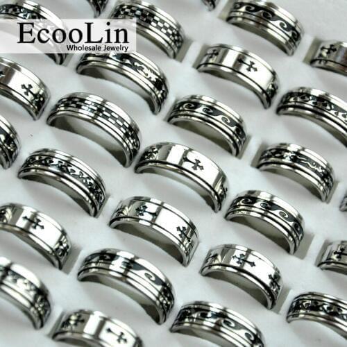 100Pcs Hot Sale Retro Style Punk Bump Cross Stainless Steel Rings For Women Men Fashion WholeSale Jewelry Bulks Lots LR4011