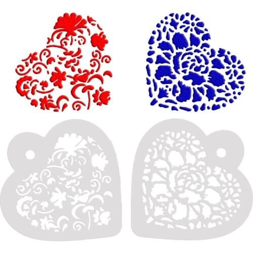 2PCS Flower Heart Fondant Stencil Set Cake Decorating Tool Stencil Lace Side Stencil Set Stencil For Cake Cookie