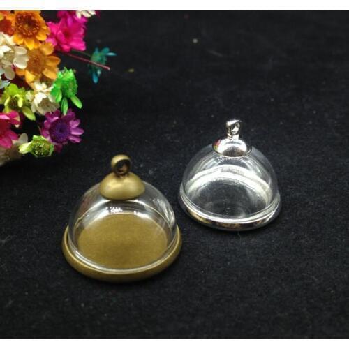 20ets/lot20mm handmade half round glass dome setting base set glass vial pendant jewelry glass globe bottle necklace diy pendant