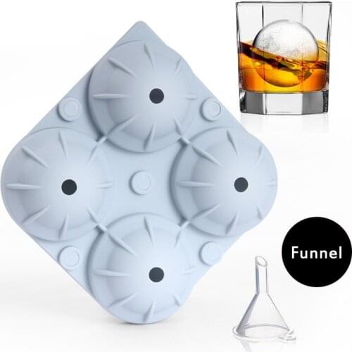 4 Hole Ice Cube Ball Drinking Wine Tray Brick Round Maker Mold Sphere Mould Party Bar Silicone Ice Hockey Maker WIth Funnel