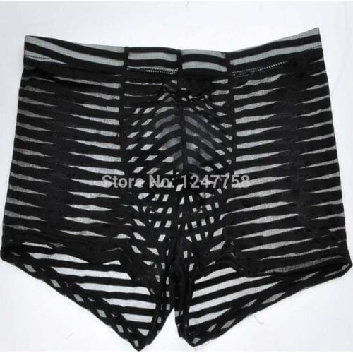 6Pcs/Lot Mens Mesh Striped Boxer Cut Square Boxers Spun Yarn Short Pants Underwear Pouch Trunks