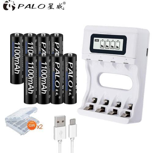PALO 8pcs 1100mAh NI-MH 1.2V AAA Battery Rechargeable Battery 3A Rechargeable Bateries with a USB LCD Smart battery Charger