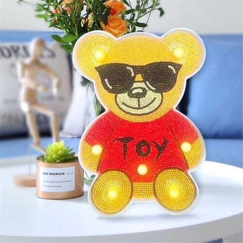 HUACAN Diamond Painting LED Lamp Light Bear Diamond Mosaic Embroidery Cartoon Cross Stitch Kit Home Decoration