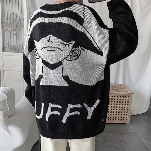 Anime One Piece Sweater Cartoon luffy knitwear Cute Fashion Tops Pullovers Black White Unisex Streewear Cosplay Pullover Hoodie