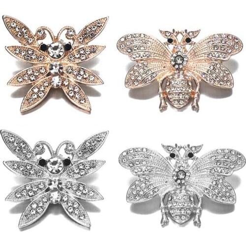 Bee w383 3D 18mm 45mm rhinestone metal snap button for Bracelet Necklace Interchangeable Jewelry Women accessorie findings