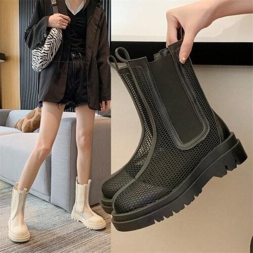 Smoke pipe boots Martin boots new summer thin breathable net cold boots 2021 Chelsea ankle boots with thick soles