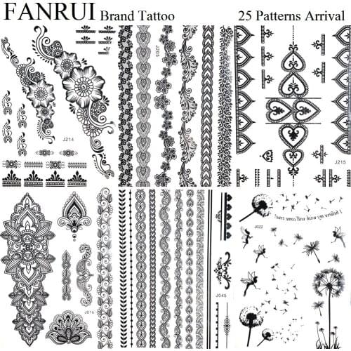 Black Bracelet Henna Lace Temporary Tattoo Girls Prom Chains Arm Tattoo Stickers Women Beach Neck Waterproof Tatoos Jewelry Leaf