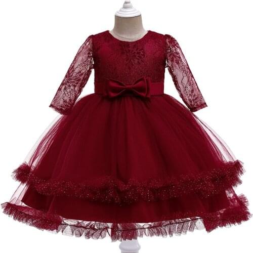 Kids Pageant Evening Gowns Red Lace Ballgwn Flower Gown Girl Dress Weddings Birthday PartyFor Girls First Communion Dresses