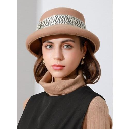 European and American autumn and winter new wool felt hat, ladies and ladies temperament basin hat top hat