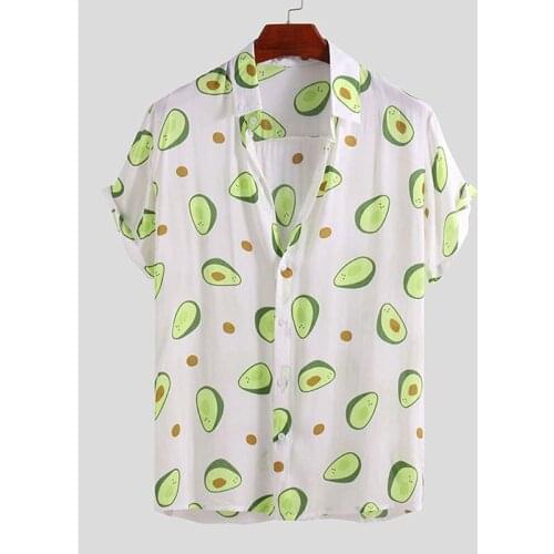 Mens Hawaiian Avocado Printed Shirt 2021 Summer Casual Daily Beach Lapel Breathable Short Sleeve Shirt Mens Clothing Top