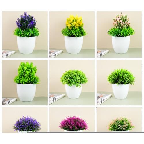 1 Piece Green Artificial Plant Bonsai Potted Grasses Fake Flowers Beautiful Succulents Garden Plants Pot Ornament Home Decor