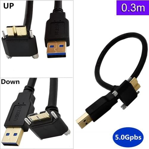 USB 3.0 A Male to Micro B Male 90° Angle with optional Screw Locking Cable 0.3m