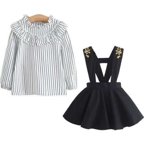 2019 New Girls Clothes Sets Fashion Children Shirt Dress And Strap Skirt 2Pcs Suit Baby Kids Princess Party Sling Clothing Set