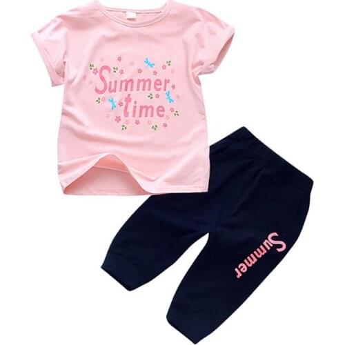 Summer Girls Clothes Sets Baby Girl Short Sleeve Shirt Top+Pants Suits Kids Clothing Printed Childrens Clothes 2pcs