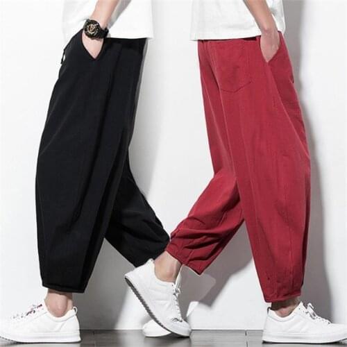Mens Ankle-length Pants Summer Loose Light Casual Harem Pants Man Leisure Comfortable Chinese Style Trousers Plus Sizs PT-510