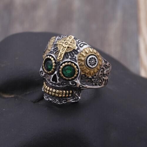 New retro mens cross ring carved ring Ghost stainless steel jewelry