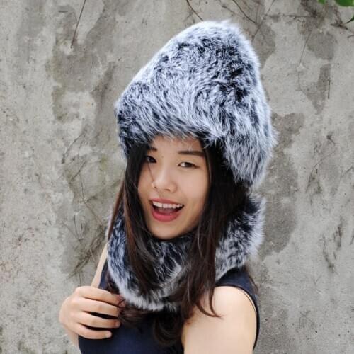 CX-C-01B Winter Soft And Warm Fur Hat Scarf Set Fox Fur Scarf Fox Fur Hat