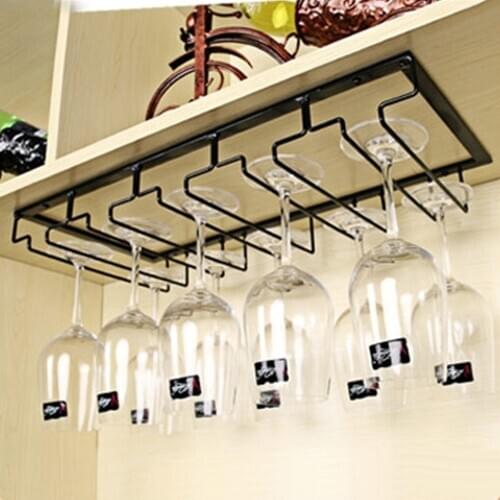 Behogar Wall Hanging Wine Glass Rack Under Cabinet 5-Row Iron Wine Stemware Cup Storage Holder Hanger Rack for Kitchen Bar Pub