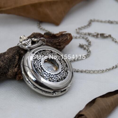 New Arrival Pocket Watch Necklace White Steel Hollowed Floral Korean Sweater Chain Pocket Watch Student Fashion Watch