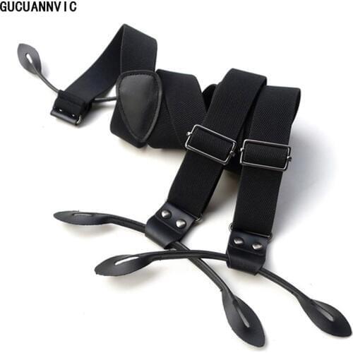 NEW black suspenders Style genuine leather elastic button type suspenders casual mens braces width 3.0CM