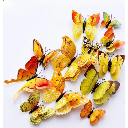 New style 12Pcs Double layer 3D Butterfly Wall Sticker on the wall Home Decor Butterflies for decoration Magnet Fridge stickers