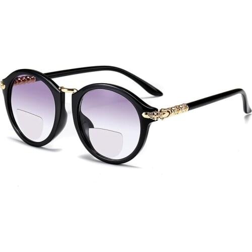 New Fashion Retro Women Round Frame Bifocal Reading Sunglasses Female Travel Driving Presbyopic Eyeglasses Look Near Far Glasses