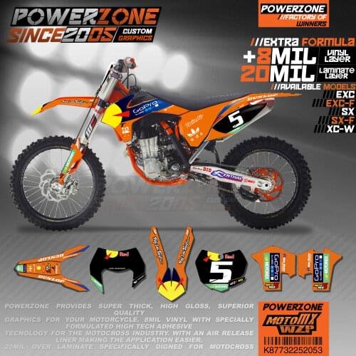 PowerZone Custom Team Graphics Backgrounds Decals 3M Stickers Kit For KTM SX SXF MX EXC XCW Enduro 125cc to 500cc 2011-2016 053