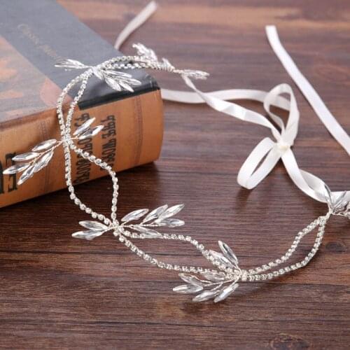 Ladies Delicate Luxury Rhinestone Headbands Women Gorgeous Floral Leaf Headpieces with Ribbon Bridal Wedding Hair Accessories