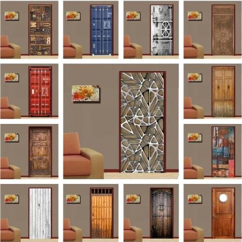PVC Self-Adhesive Metal Door Stickers DIY Removable Wooden Doors Decal Home Design Door Posters Wall Sticker Customized Service