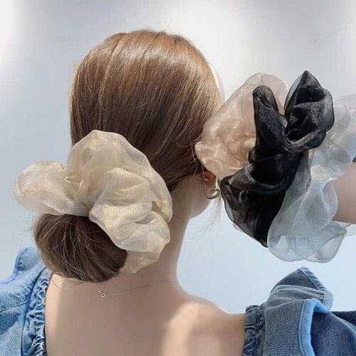 CN Solid Color Crystal Yarn Fairy Hair Rope Scrunchies Binding Ponytail Lady Hair Rope Summer Elastic Boucle Hair Accessories