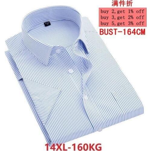 Large size 6XL 7XL 8XL 9XL Summer Mens Short Sleeve Lapel Stripe 10XL 11XL 12XL 13XL 14XL Office Business Comfort Blue Shirt