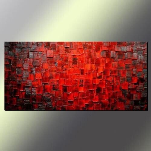 Hand Painted Red Abstract Canvas Wall Art Modern Textured Red and Black Oil Painting on Canvas for Home Decor No frame
