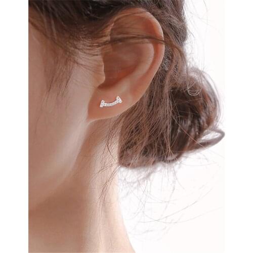 Prevent allergy 925 Sterling Silver Asymmetry Stud Earrings For Women Jewelry Pendientes Brincos eh360