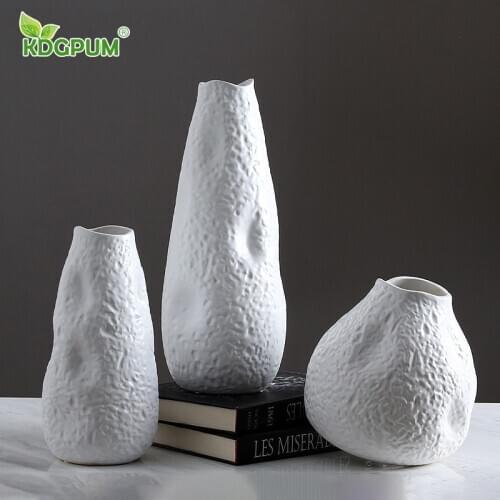 Modern Handmade Ceramic Concave White Vase High-end Gray Space Living Room Model Room Home Soft Decoration Decoration