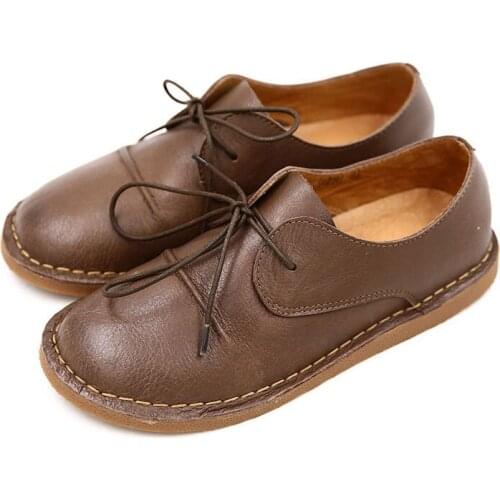 Women Oxfords Retro style Lace Up Brogue Shoes Non-slip Spring Women Casual Shoes Genuine Leather Female Low Footwear