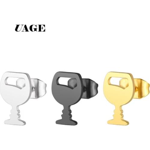 UAGE Unique Wine Glass Earrings for Women Stainless Steel Cup Earring Fashion Jewelry Gold / Silver Color / Black Color