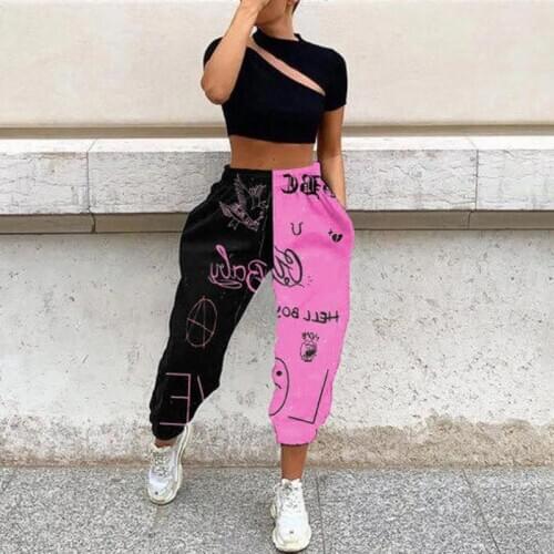 2021 Autumn Hot Women Sale Skull Printed Joggers Pants Oversize 4XL Casual Loose Streetwear Fashion Female High Waist Trousers
