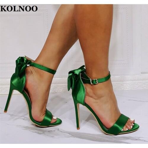 KOLNOO Womens New Style Womens High Heels Sandals Satin Leather Butterfly-knot Open-Toe Sexy Large Size 35-47 Fashion Club Shoes