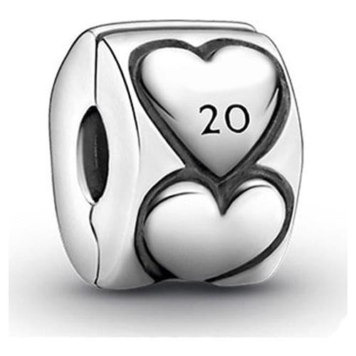 Authentic 925 Sterling Silver Bead 20th Anniversary Hearts Clip Charm Fit Fashion Women Pandora Bracelet Bangle Gift DIY Jewelry