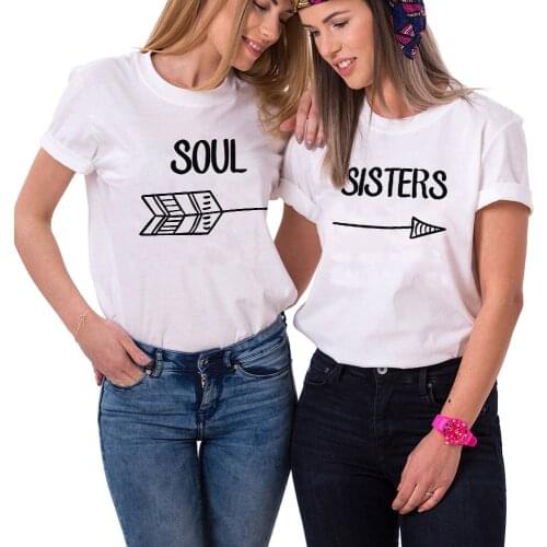 Woman Top Chic Letter T-Shirt Female Black White Cotton T Shirt Girls Best Friends Soul Sister Shirts Bestie BFF Tshirt