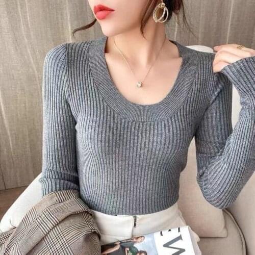 Autumn Winter 2021 New Women Pullover Solid Knitted Sweater O-neck Long-sleeve Office Lady Pullover Women Jumper Soft Tops 16351