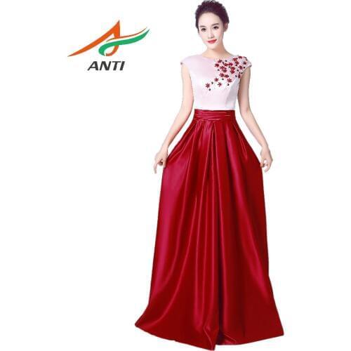ANTI Robe de Soiree Red Wine Crystal Evening Dress Long 2019 Floor-Length Vestido De Festa Scoop A-Line Formal Dresses Gown